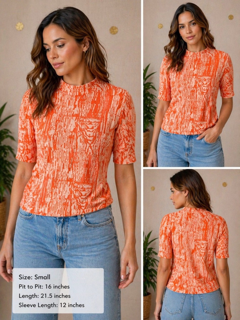Maeve by Anthropologie Orange Abstract Mock Neck Top – Size Small